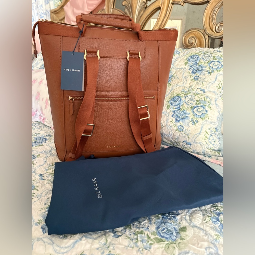 Cole Haan Grand Ambition Small Convertible Luxe Backpack New British Tan